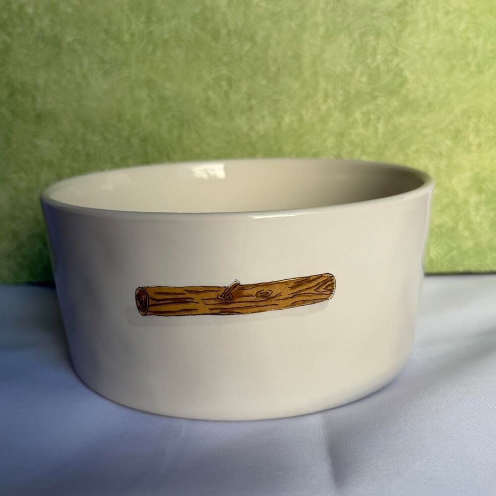 Rae Dunn 'woof' Brown Stick Dog Bowl Cream White Ceramic Dish